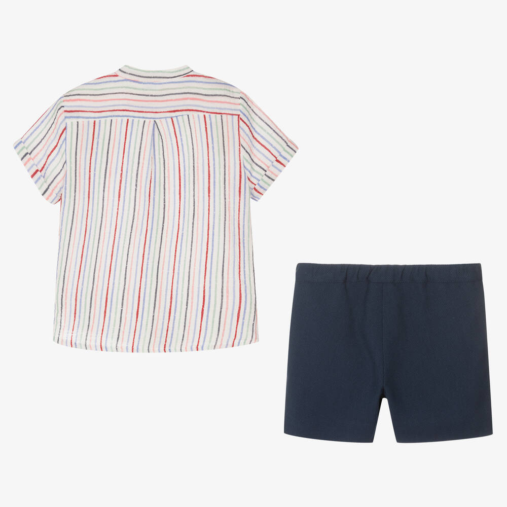 Artesanía Granlei-Boys Striped Shirt & Blue Shorts Set | Childrensalon Outlet