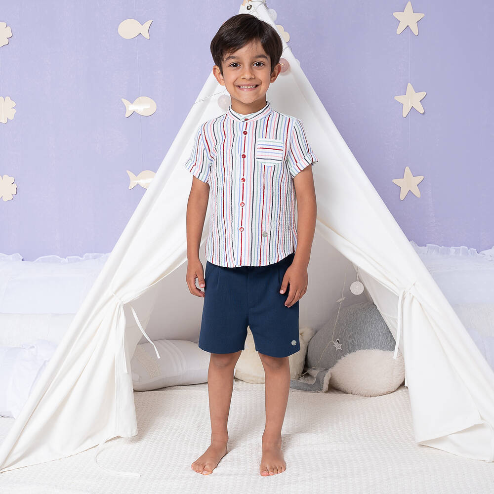Artesanía Granlei-Boys Striped Shirt & Blue Shorts Set | Childrensalon Outlet