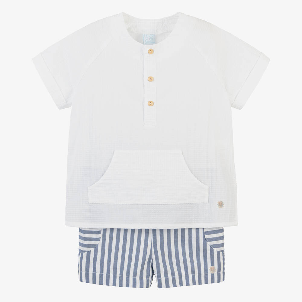 Artesanía Granlei-Boys Striped White & Blue Ensemble | Childrensalon Outlet