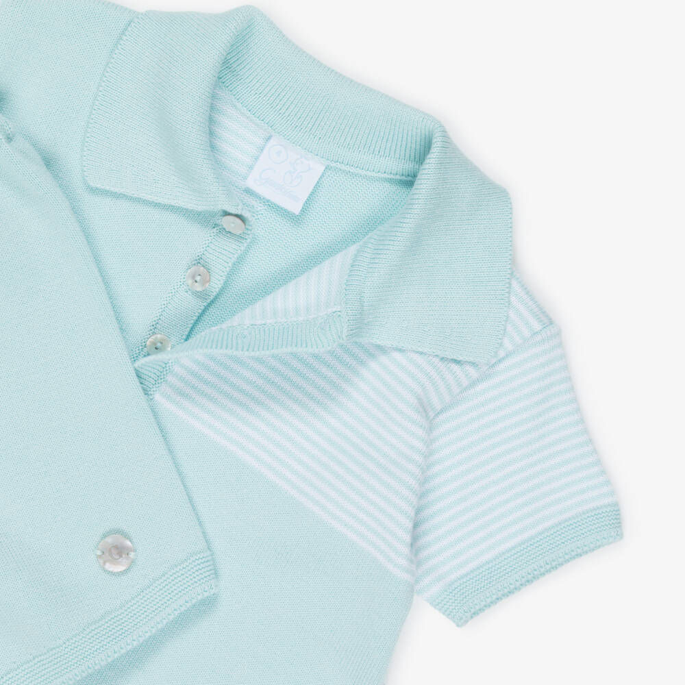 Artesanía Granlei-Boys Turquoise Blue Knitted Polo Shorts Set | Childrensalon Outlet