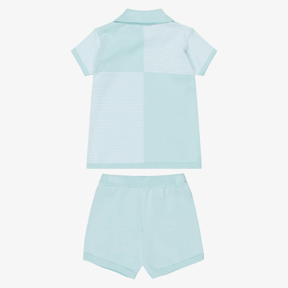 Artesanía Granlei-Boys Turquoise Blue Knitted Polo Shorts Set | Childrensalon Outlet