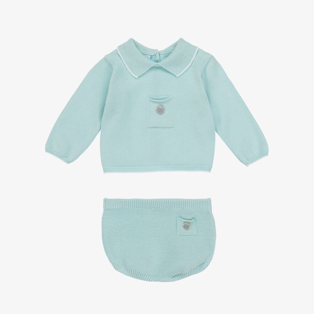 Artesanía Granlei-Boys Turquoise Knit Shorts Ensemble | Childrensalon Outlet