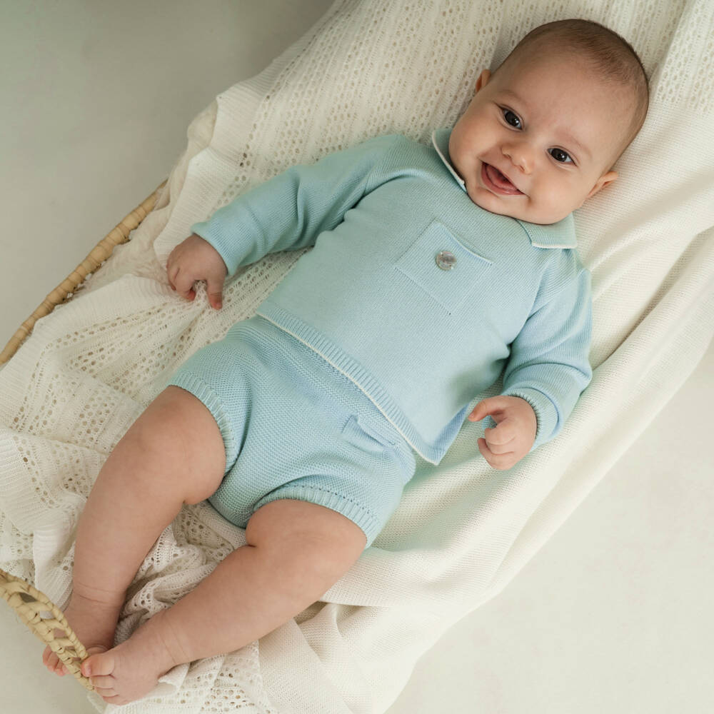 Artesanía Granlei-Boys Turquoise Knit Shorts Ensemble | Childrensalon Outlet