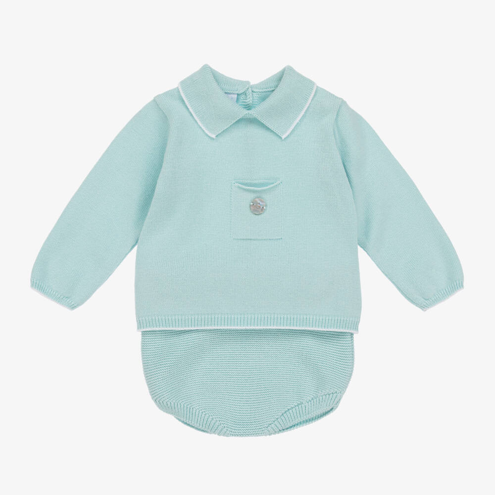 Artesanía Granlei-Boys Turquoise Knit Shorts Ensemble | Childrensalon Outlet
