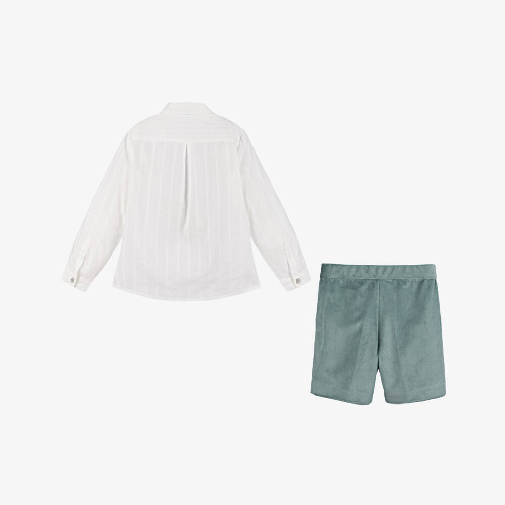 Artesanía Granlei-Boys Velvet Green Shorts Ensemble | Childrensalon Outlet