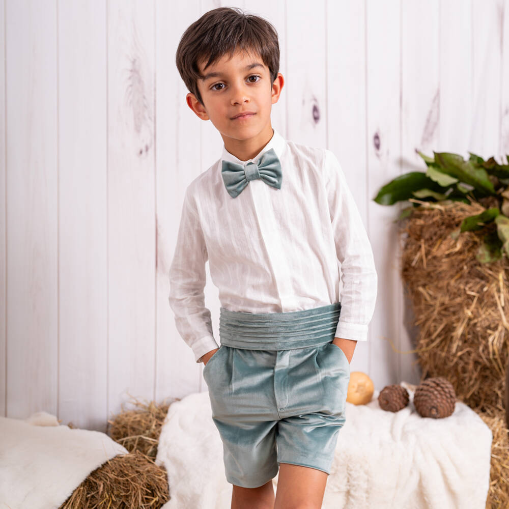 Artesanía Granlei-Boys Velvet Green Shorts Ensemble | Childrensalon Outlet