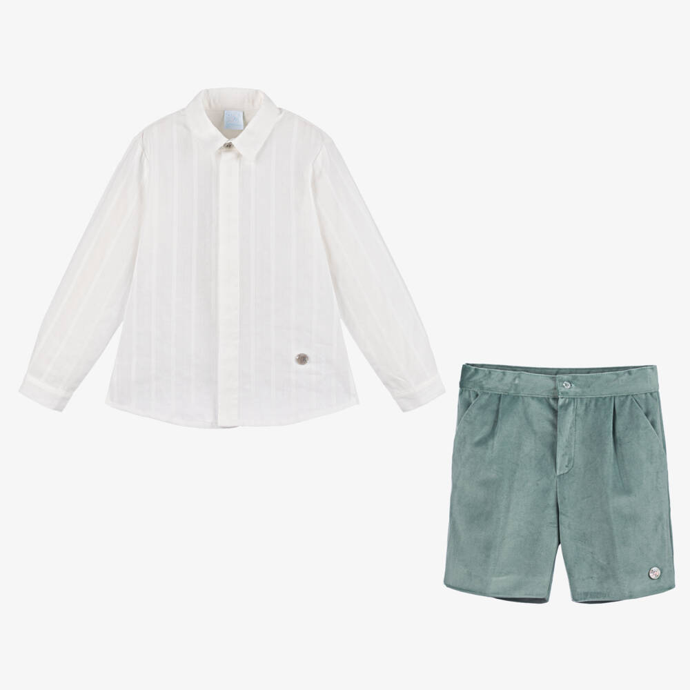 Artesanía Granlei-Boys Velvet Green Shorts Ensemble | Childrensalon Outlet