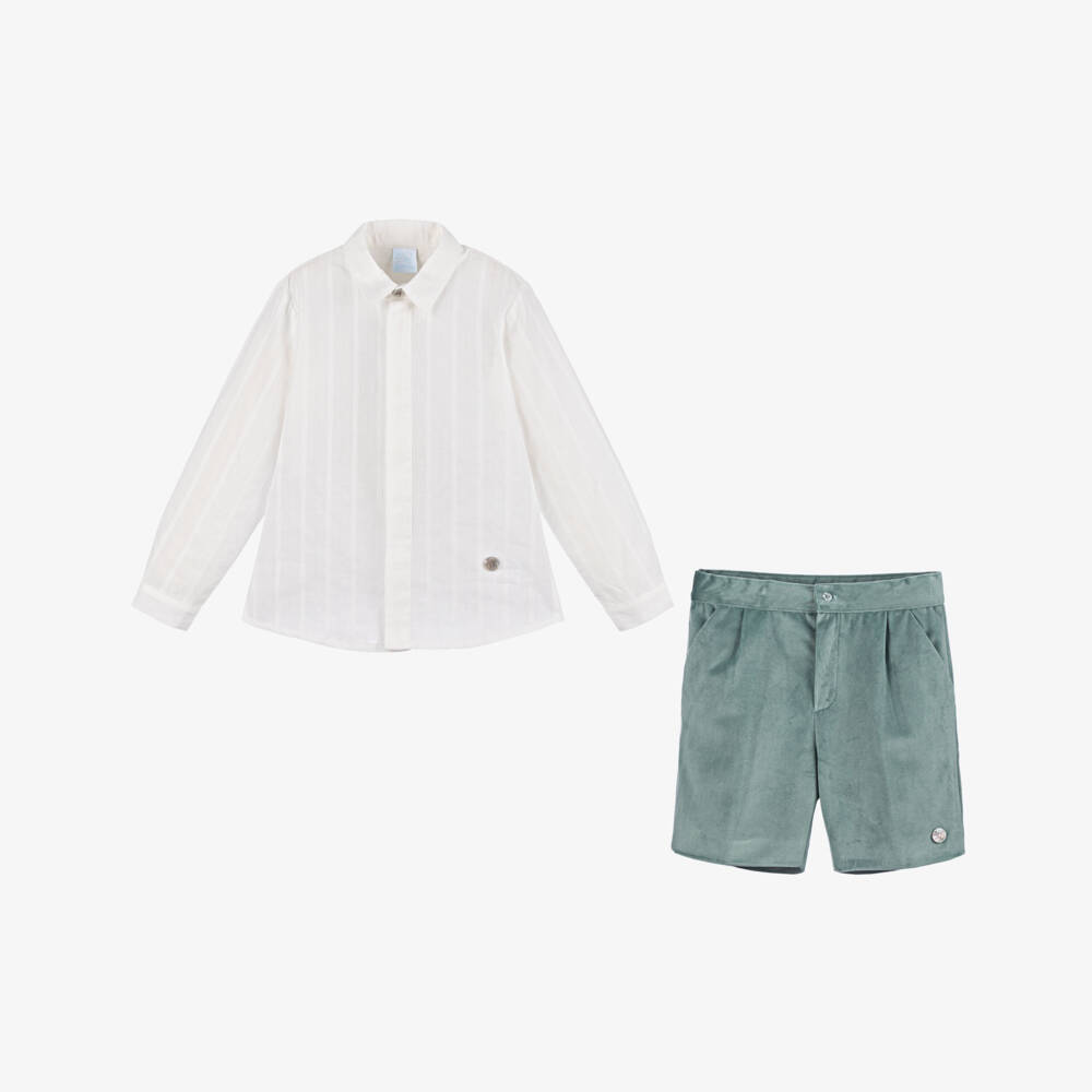 Artesanía Granlei-Boys Velvet Green Shorts Ensemble | Childrensalon Outlet