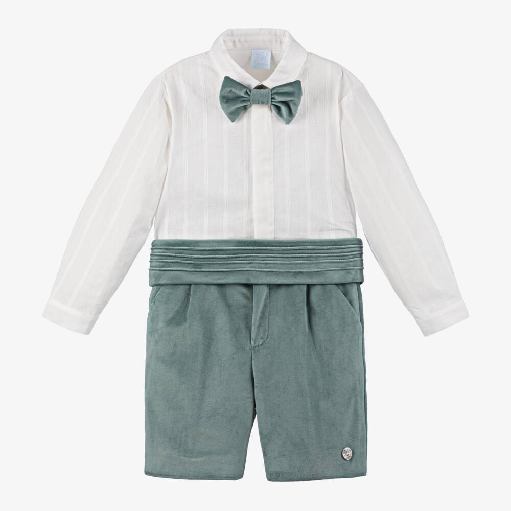 Artesanía Granlei-Boys Velvet Green Shorts Ensemble | Childrensalon Outlet