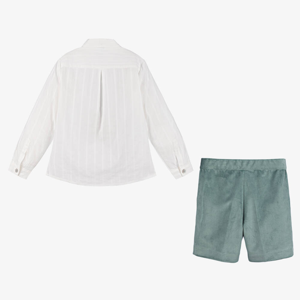 Artesanía Granlei-Boys Velvet Green Shorts Ensemble | Childrensalon Outlet