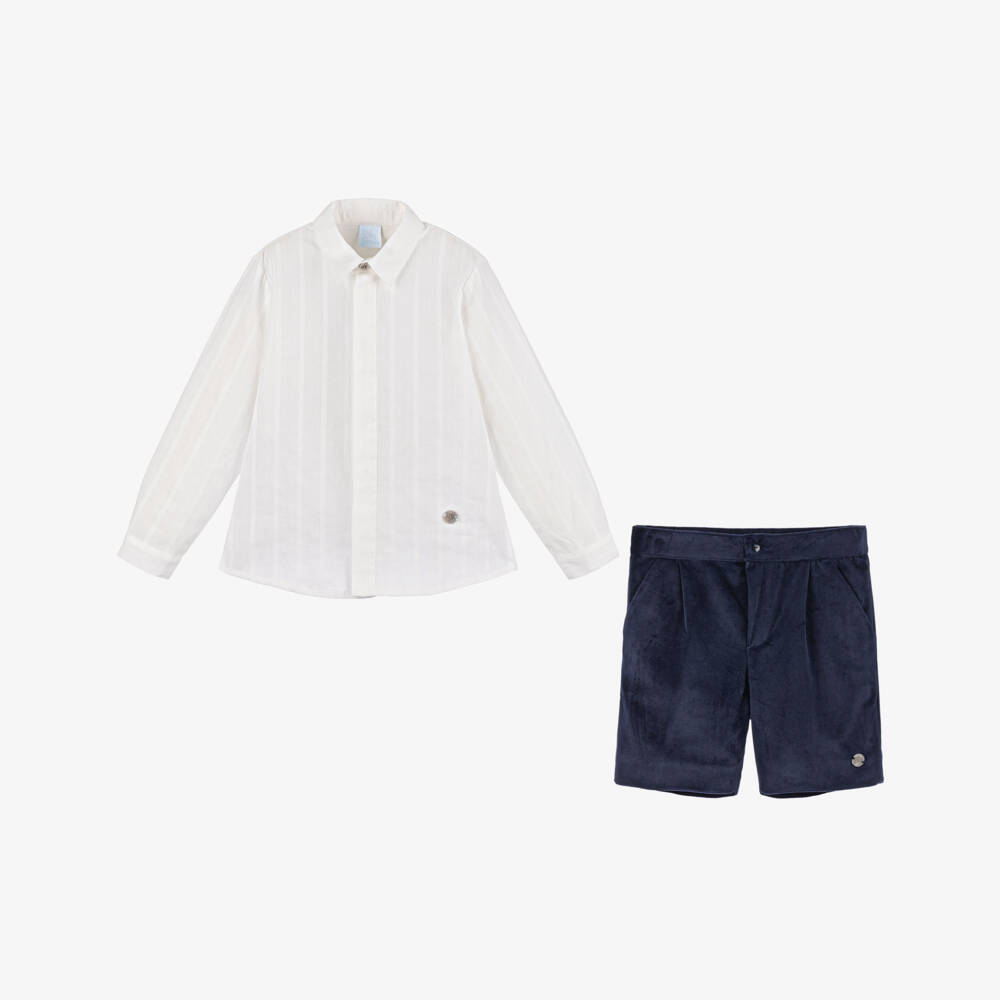 Artesanía Granlei-Boys Velvet Navy Short Ensemble | Childrensalon Outlet