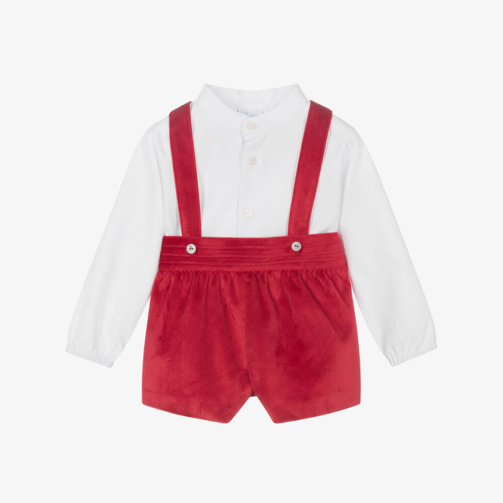 Artesanía Granlei-طقم شورت مخمل لون أحمر للمواليد | Childrensalon Outlet