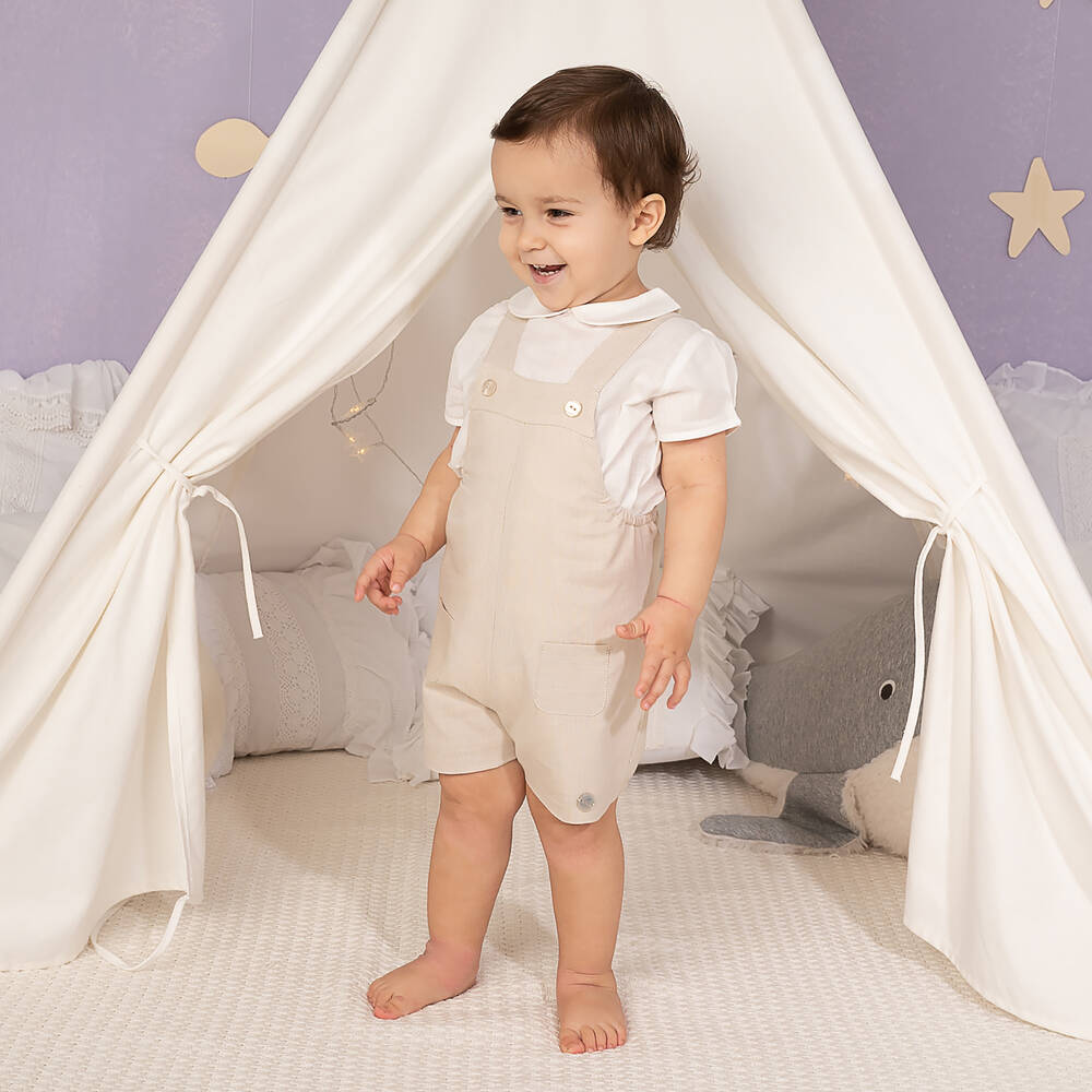 ارتيزانيا  غرانلي-طقم شورت أطفال ولادي قطن عضوي لون أبيض وبيج | Childrensalon Outlet