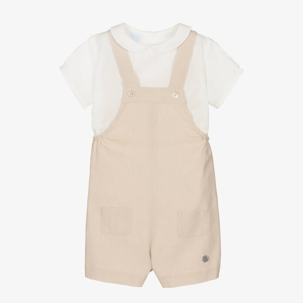 Artesanía Granlei - Boys White & Beige Shorts Set | Childrensalon