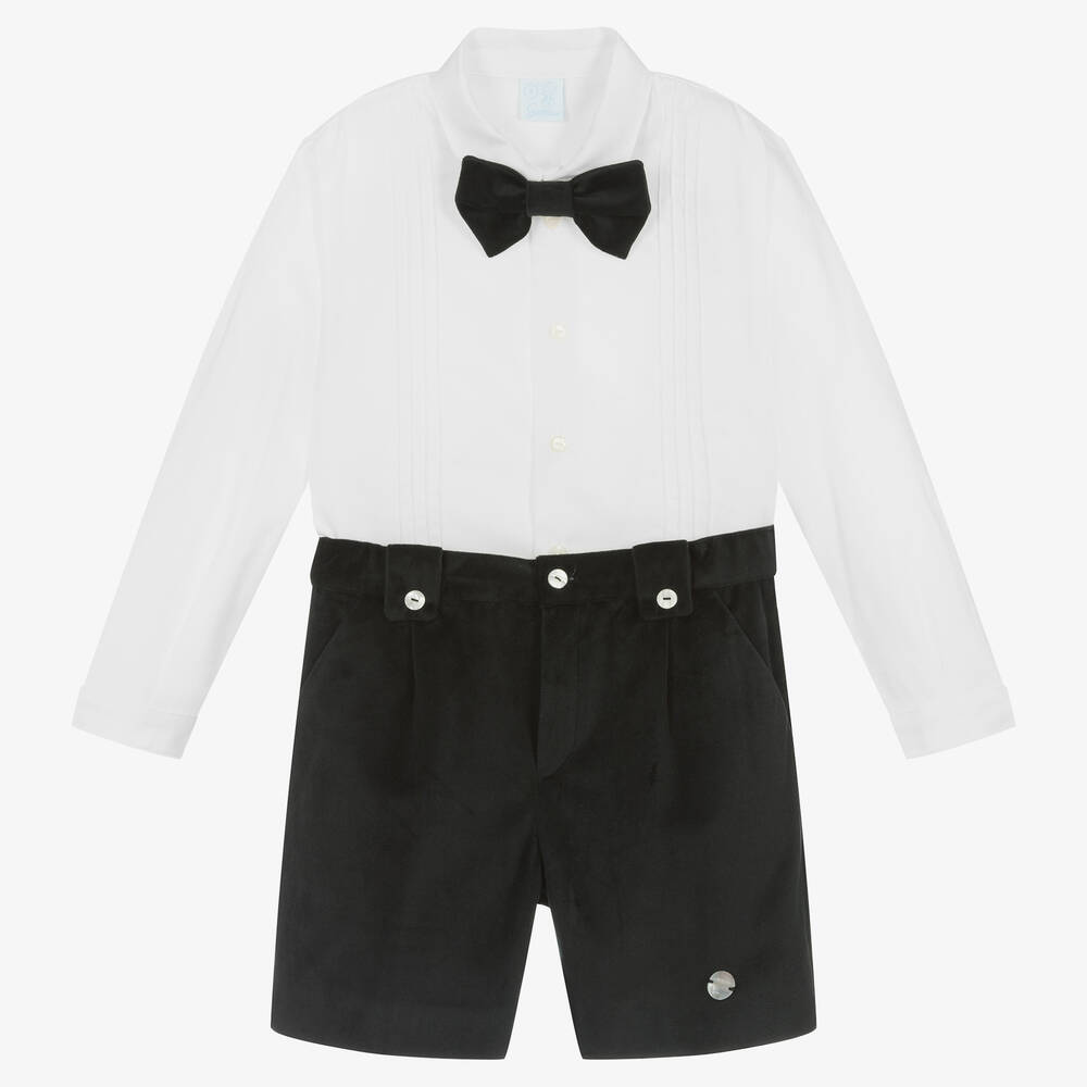 Artesanía Granlei - Белая рубашка и черные бархатные шорты | Childrensalon
