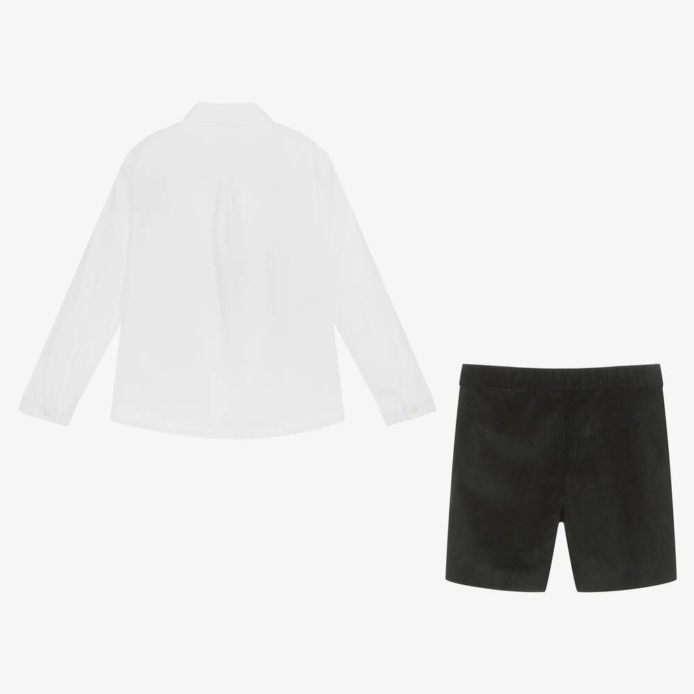 Artesanía Granlei-Boys White & Black Velvet Shorts Set | Childrensalon Outlet