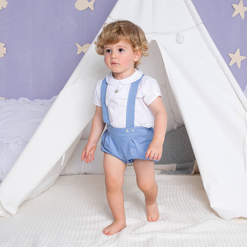 Artesanía Granlei-Boys White & Blue Cotton Shorts Set | Childrensalon Outlet