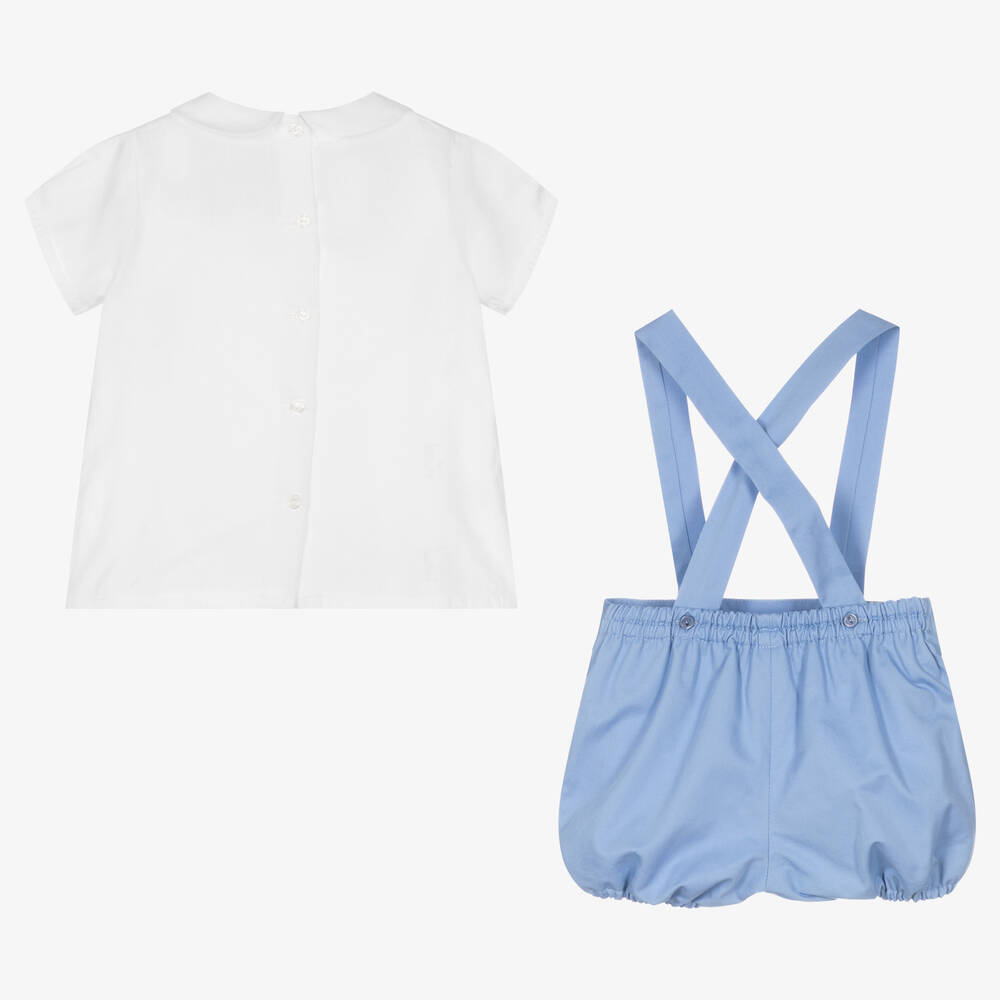 Artesanía Granlei-Boys White & Blue Cotton Shorts Set | Childrensalon Outlet