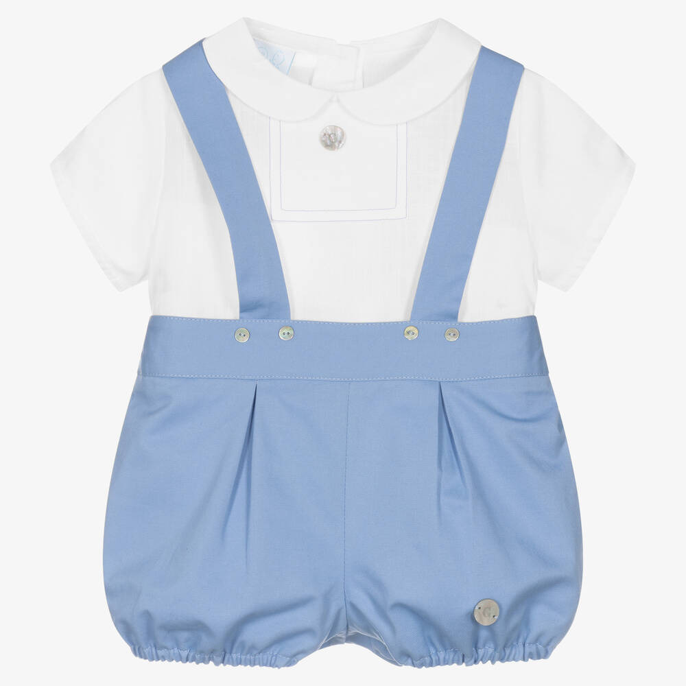 Artesanía Granlei - Boys White & Blue Cotton Shorts Set | Childrensalon