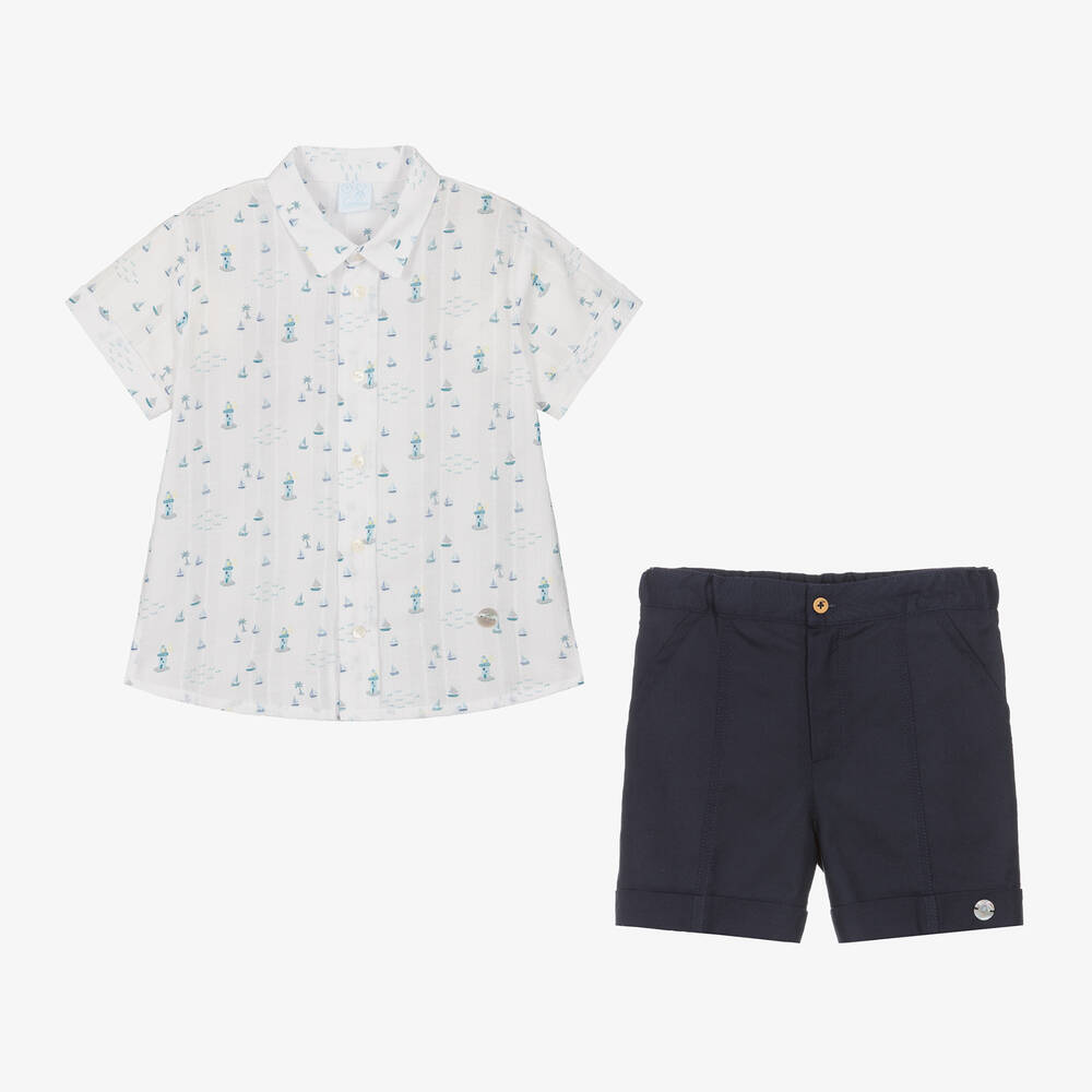 ارتيزانيا  غرانلي-طقم شورت قطن لون أبيض وكحلي للأولاد | Childrensalon Outlet