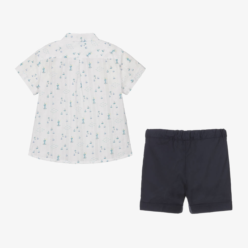 ارتيزانيا  غرانلي-طقم شورت قطن لون أبيض وكحلي للأولاد | Childrensalon Outlet
