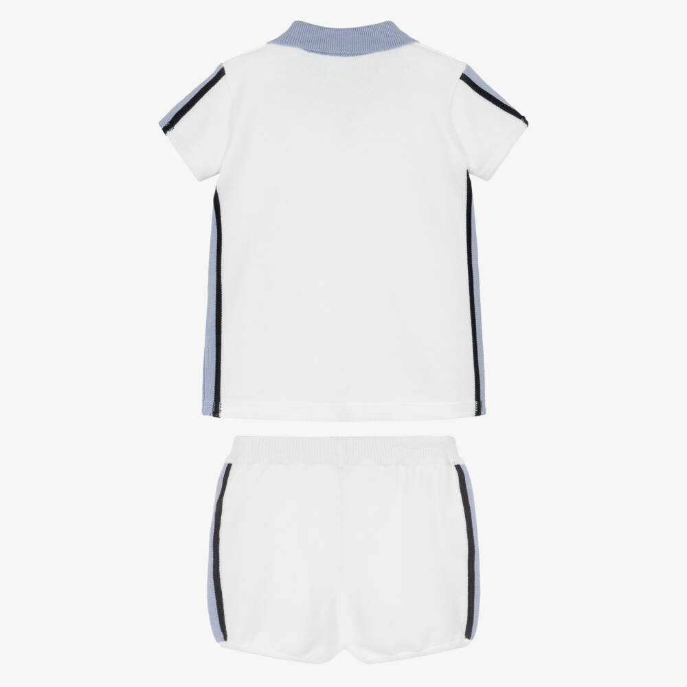 Artesanía Granlei-Boys White & Blue Knitted Shorts Set | Childrensalon Outlet