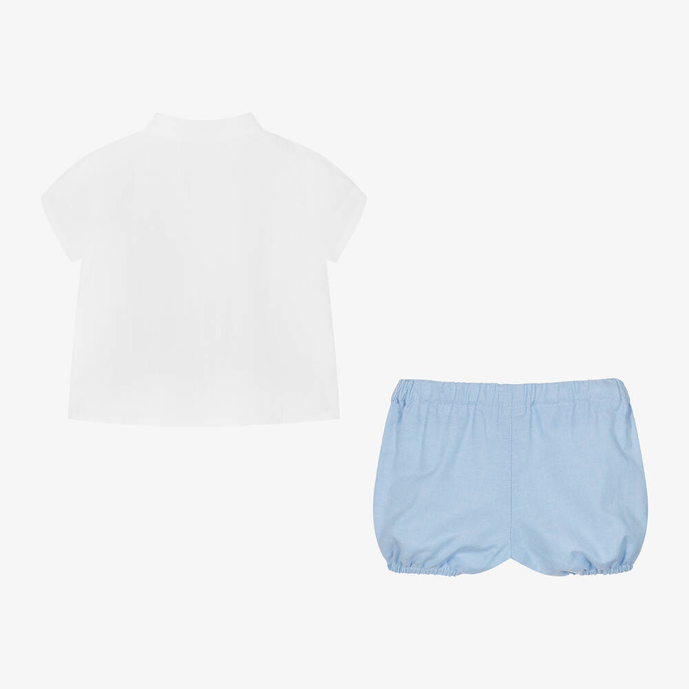 Artesanía Granlei-Boys White & Blue Organic Cotton Shorts Set | Childrensalon Outlet