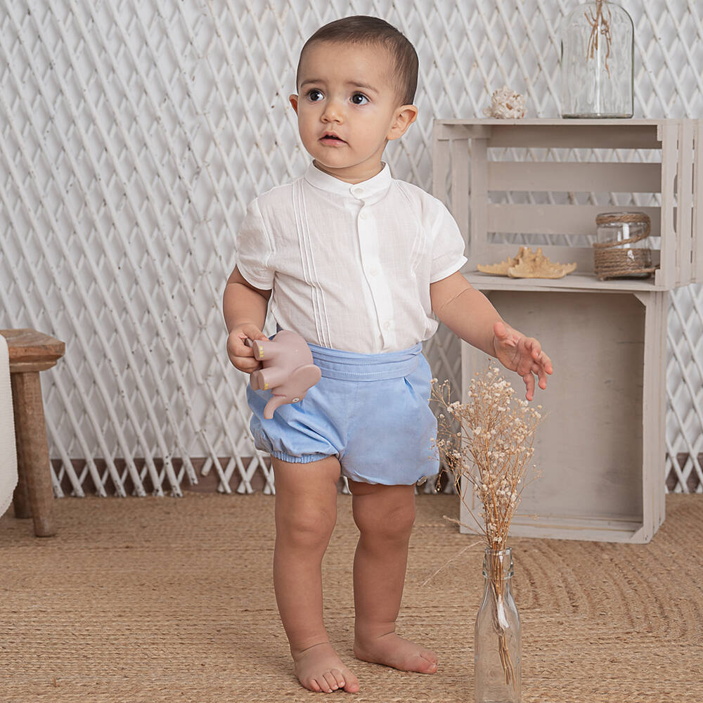 Artesanía Granlei-Boys White & Blue Organic Cotton Shorts Set | Childrensalon Outlet