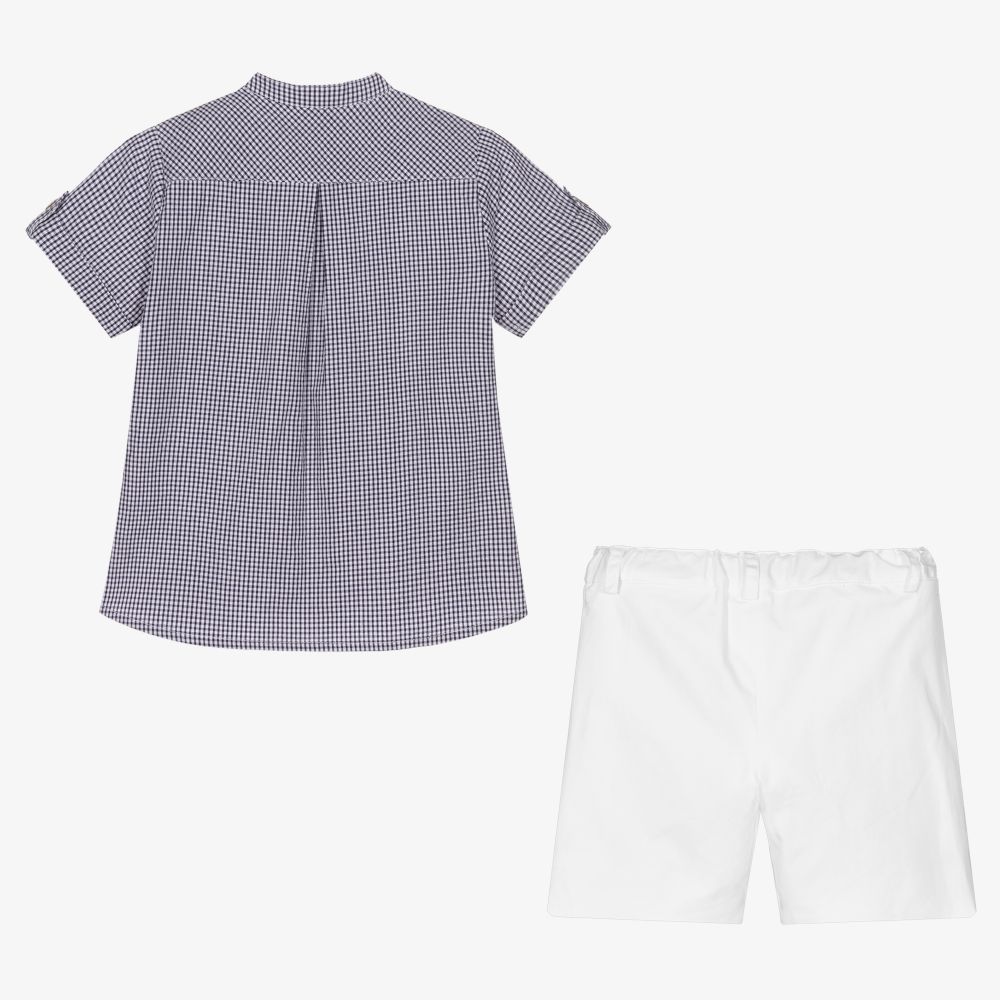 Artesanía Granlei-طقم شورت قطن لون أبيض وكحلي للأولاد | Childrensalon Outlet
