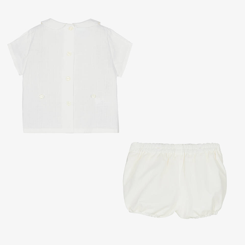 Artesanía Granlei-Boys White Cotton Buster Suit | Childrensalon Outlet