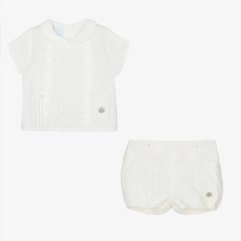 Artesanía Granlei-Boys White Cotton Buster Suit | Childrensalon Outlet