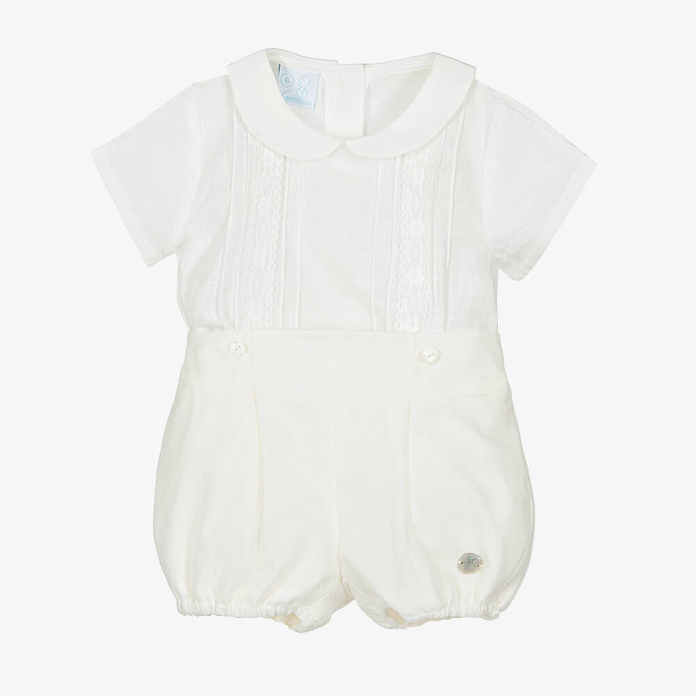 Artesanía Granlei - Boys White Cotton Buster Suit | Childrensalon