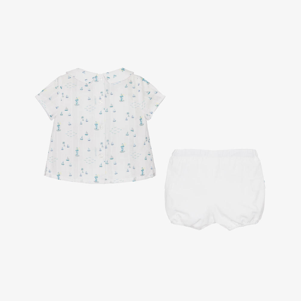 Artesanía Granlei-Boys White Cotton Sailboat Shorts Set | Childrensalon Outlet
