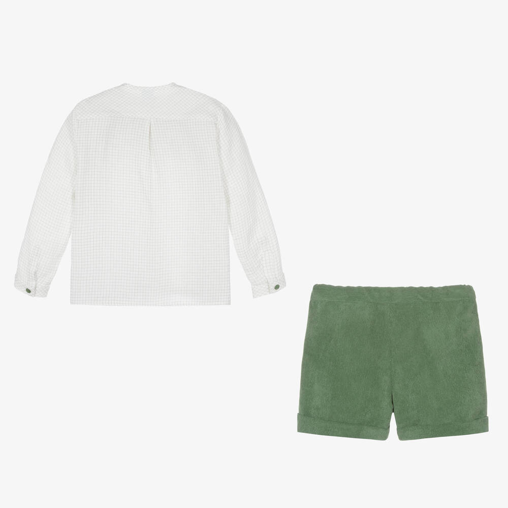 Artesanía Granlei-طقم شورت قطن موسلين لون أبيض وأخضر للأولاد | Childrensalon Outlet