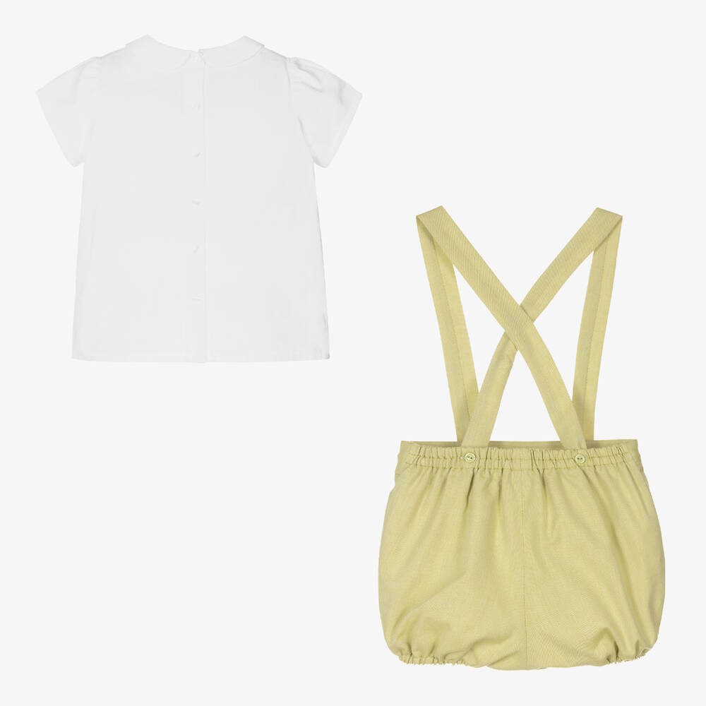 Artesanía Granlei-Boys White & Green Cotton Shorts Set | Childrensalon Outlet