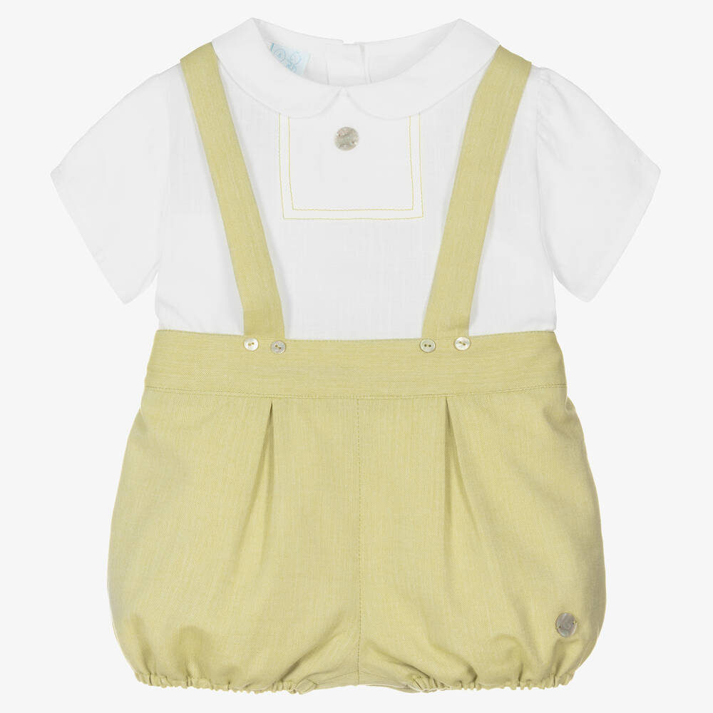 Artesanía Granlei-طقم شورت أطفال ولادي قطن عضوي لون أبيض وأخضر | Childrensalon Outlet