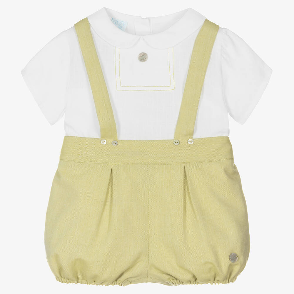 Artesanía Granlei - Ensemble short coton blanc et vert | Childrensalon