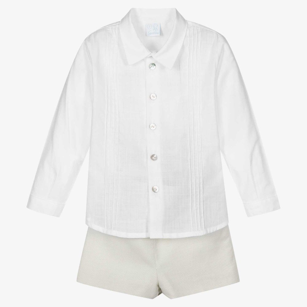 Artesanía Granlei - Shorts-Set in Weiß und Grün (J) | Childrensalon