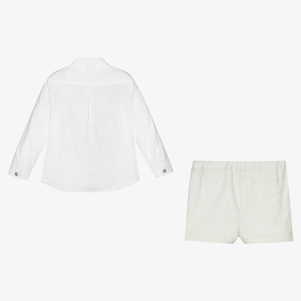 Artesanía Granlei-Boys White & Green Shorts Set | Childrensalon Outlet