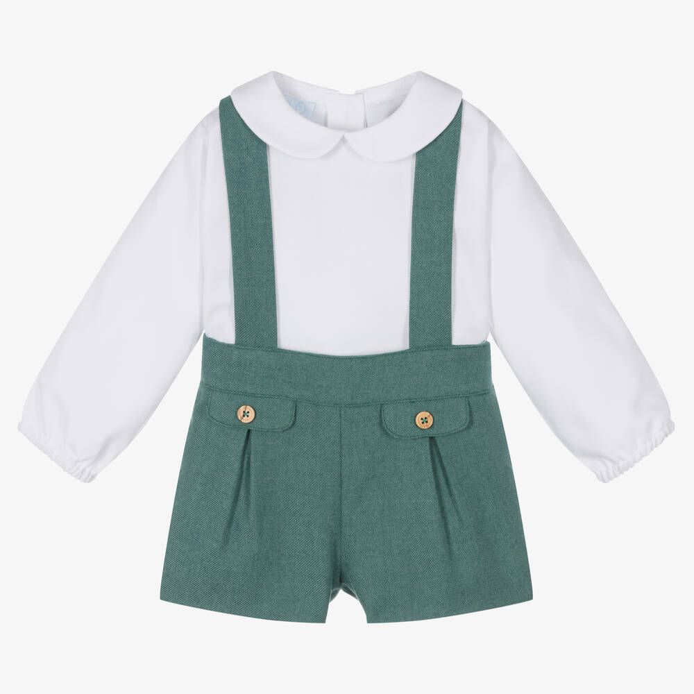 Artesanía Granlei - Белый топ с зелеными шортами для мальчиков | Childrensalon
