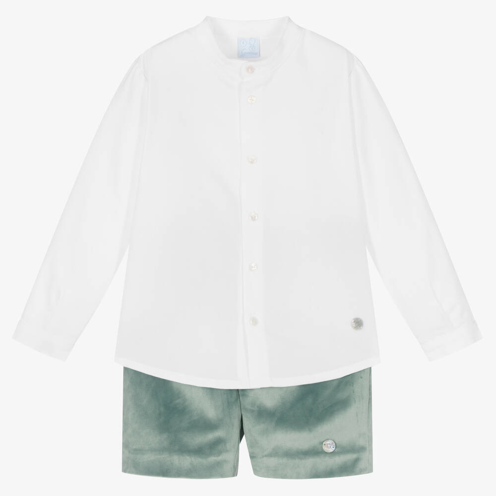 Artesanía Granlei - Белый топ и зеленые шорты для мальчиков | Childrensalon