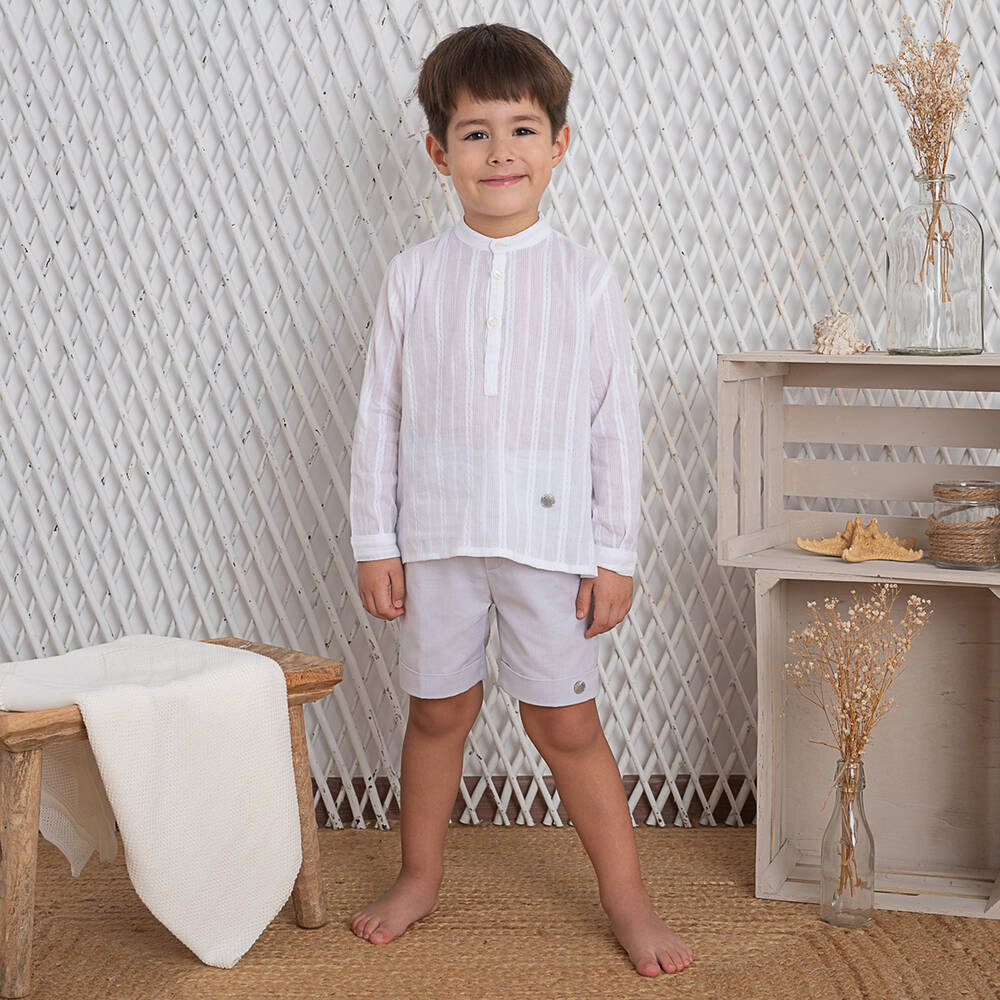 Artesanía Granlei-Белая рубашка и серые шорты из хлопка для мальчиков | Childrensalon Outlet