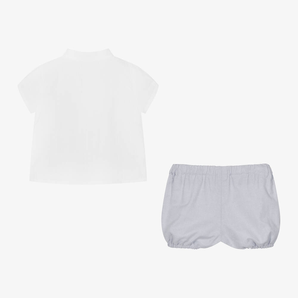 Artesanía Granlei-Boys White & Grey Organic Cotton Shorts Set | Childrensalon Outlet