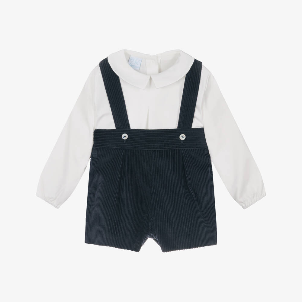 Artesanía Granlei-Boys White & Navy Blue Corduroy Shorts Set | Childrensalon Outlet