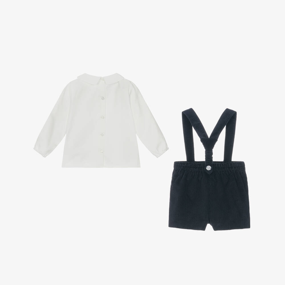 Artesanía Granlei-Boys White & Navy Blue Corduroy Shorts Set | Childrensalon Outlet