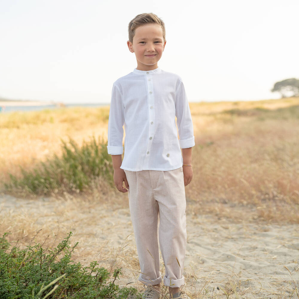 Artesanía Granlei-Boys White Shirt & Beige Trouser Set | Childrensalon Outlet
