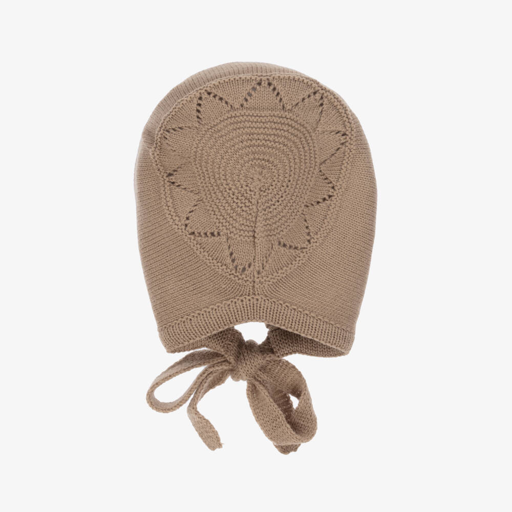 Artesanía Granlei-Brown Knitted Bonnet with Ivory Trim | Childrensalon Outlet