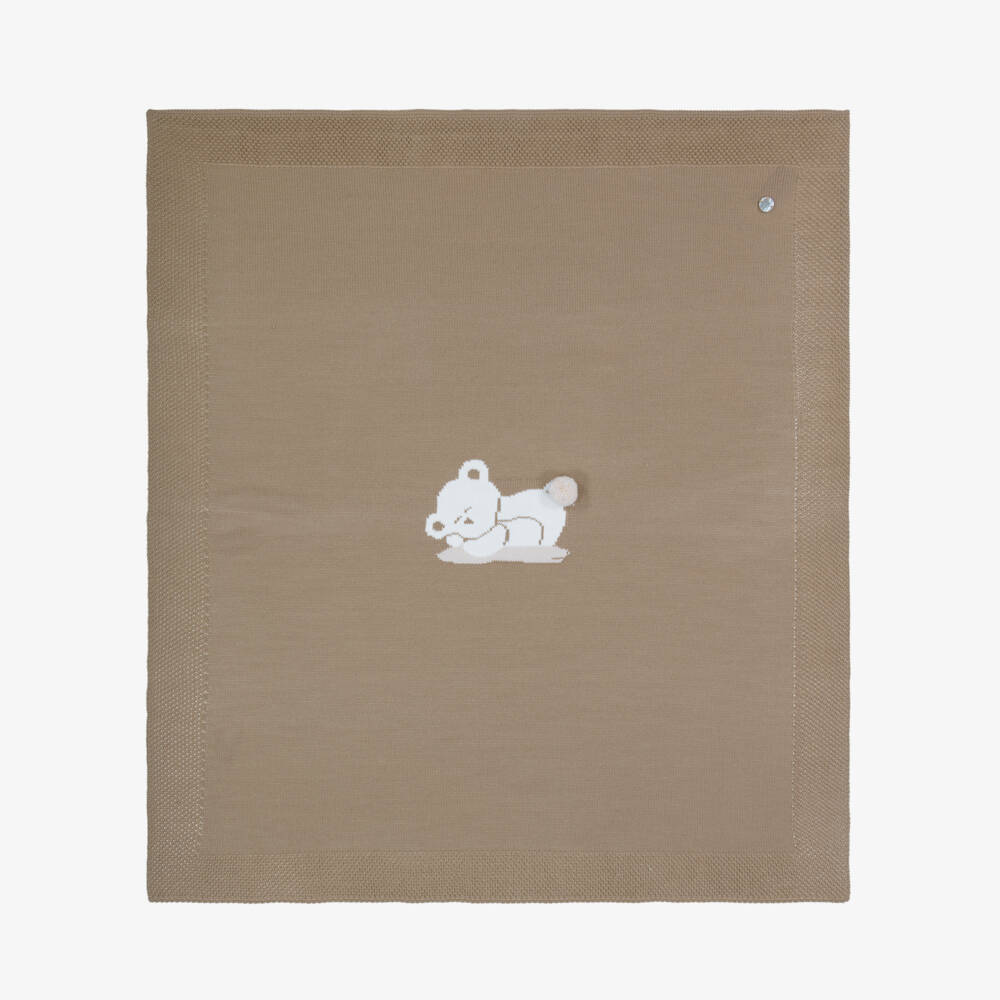 Artesanía Granlei-Brown Knitted Teddy Bear Baby Blanket (84cm) | Childrensalon Outlet