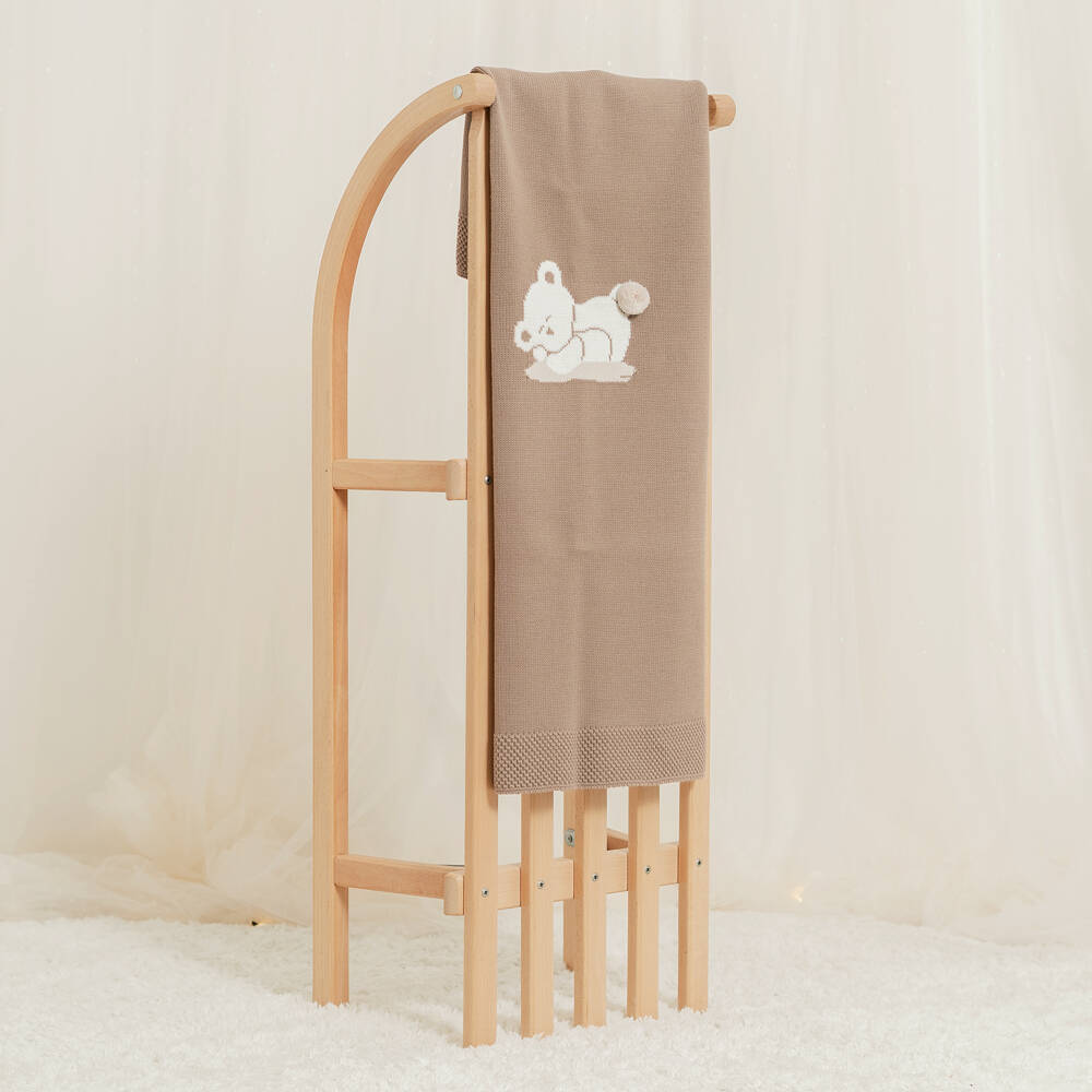 Artesanía Granlei-Brown Knitted Teddy Bear Baby Blanket (84cm) | Childrensalon Outlet