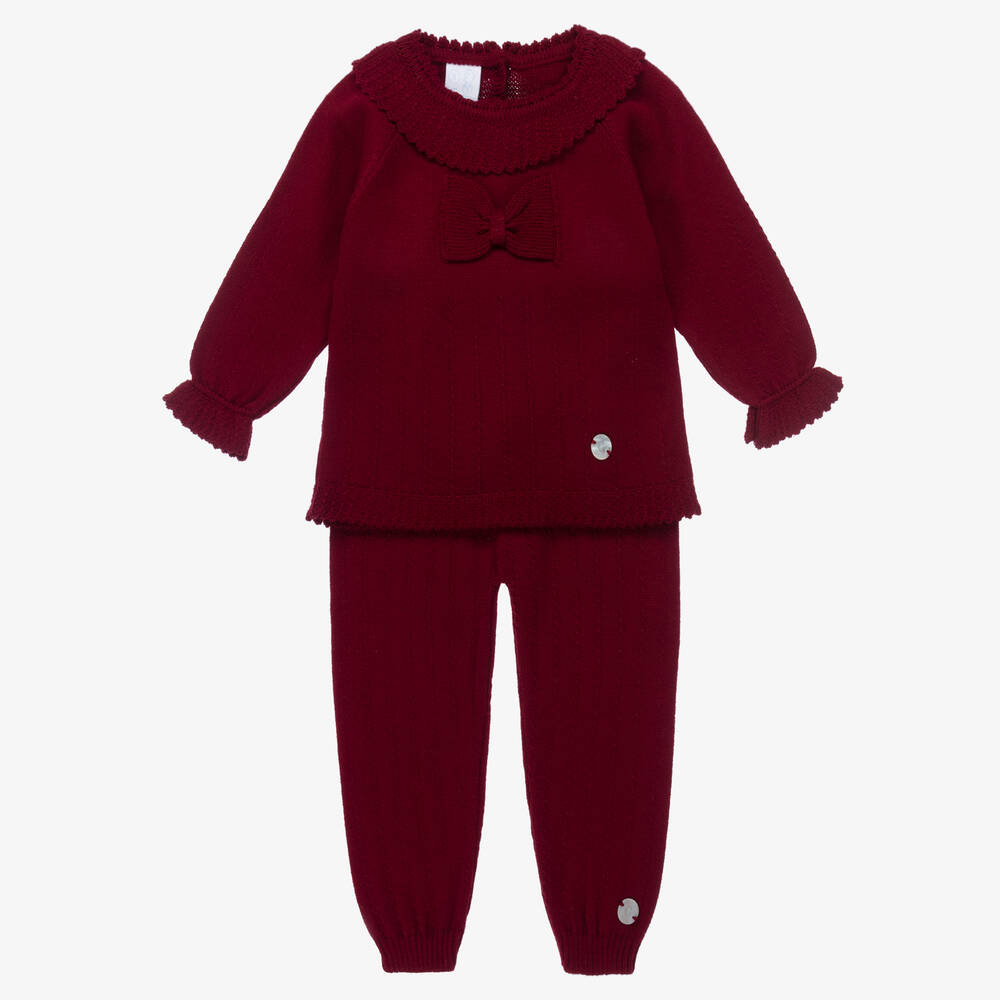 Artesanía Granlei - Burgundy Red Knitted Trouser Set | Childrensalon